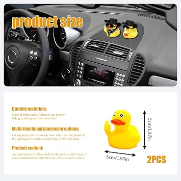 2pcs Premium Rubber Duck Car Ornaments, Yellow Ducky in Western Cowboy Style with Hat & Glasses, Car Dashboard Accessories, Great Office Gifts & Cowboy Gifts