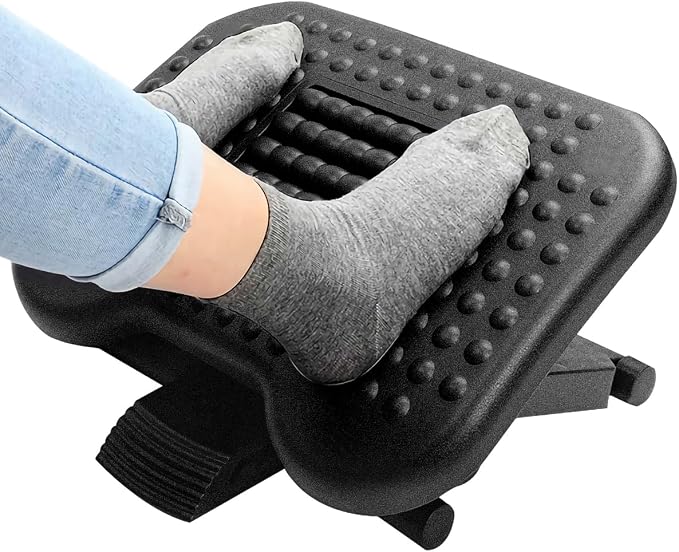Reposapiés Ajustable Con Ruedas Para Oficina - Taburete Ergonómico, Altura 38-48 Cm, Color Negro