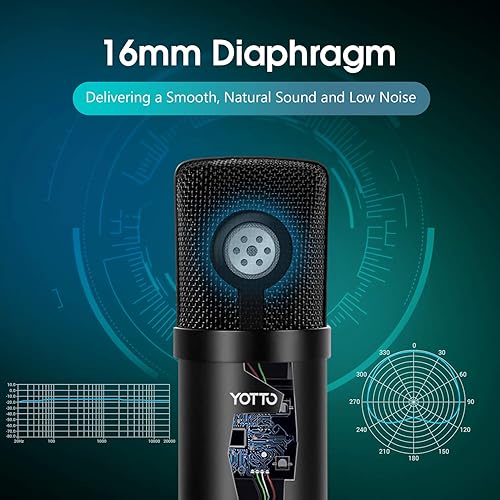 Miniatura 9 de YOTTO Micrófono USB 192KHZ24BIT Micrófono cardioide de condensador Plug & Play PC Micrófono de computadora para podcast, transmisión, YouTube,