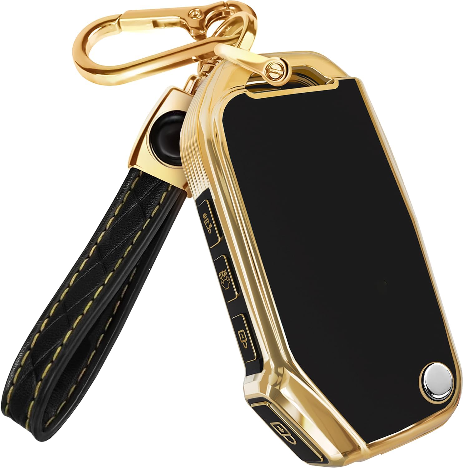 Lucrum Key Fob Cover for Kia, TPU KeyFob Case & Leather Keychain | Fits NOT FLIP Sportage Soul Forte Telluride EV6 Niro K5 Stinger, 5 Button Keyfob Case (2018-2025) - Leo Vibe