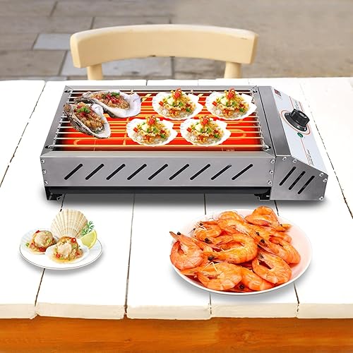 Miniatura 2 de DYRABREST Parrilla de barbacoa eléctrica profesional de 1800 W de acero inoxidable para cocina interiorexterior con temperatura ajustable