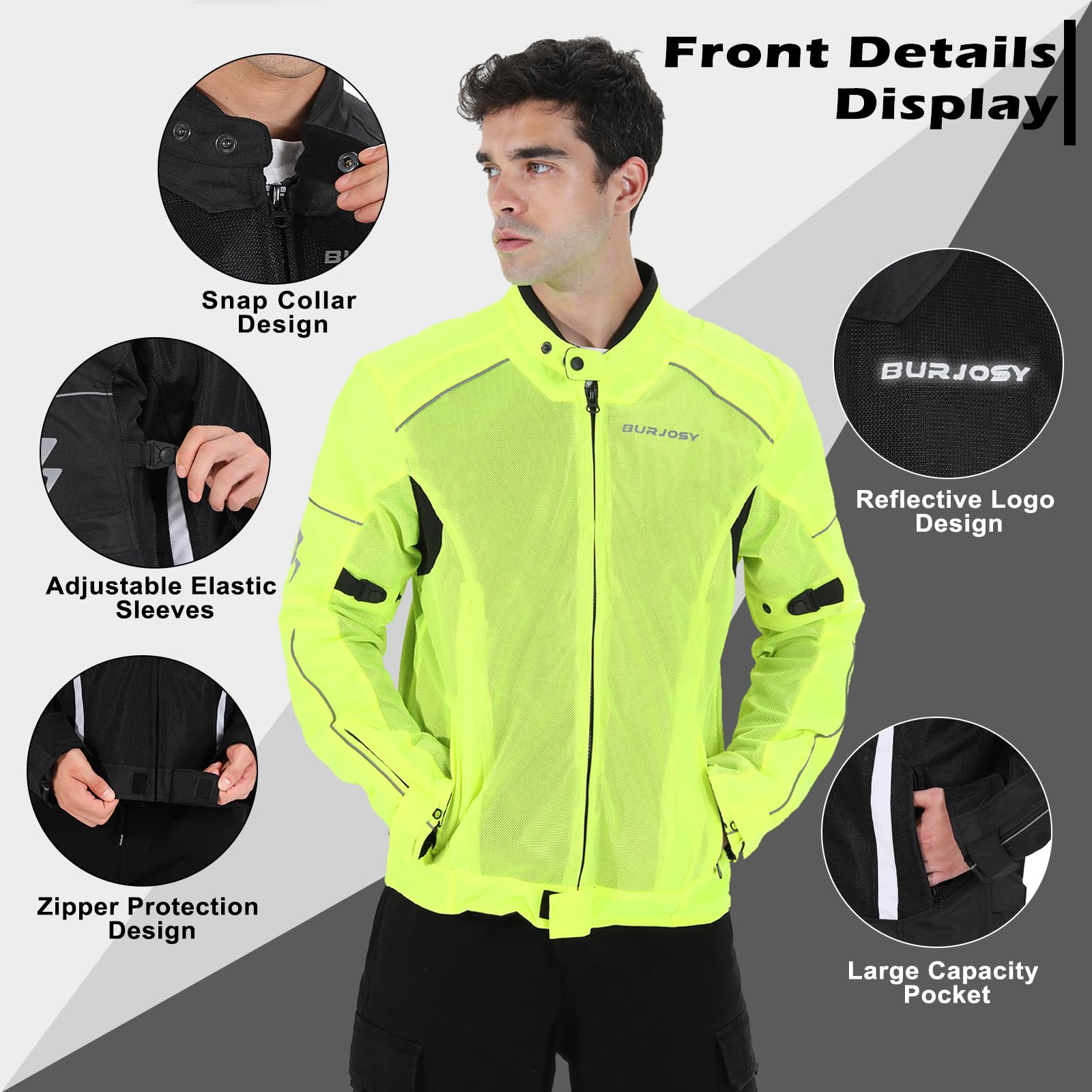 Veste Moto Été Homme avec Protections Amovibles Veste de Moto Maille Aérée Réfléchissante Légère