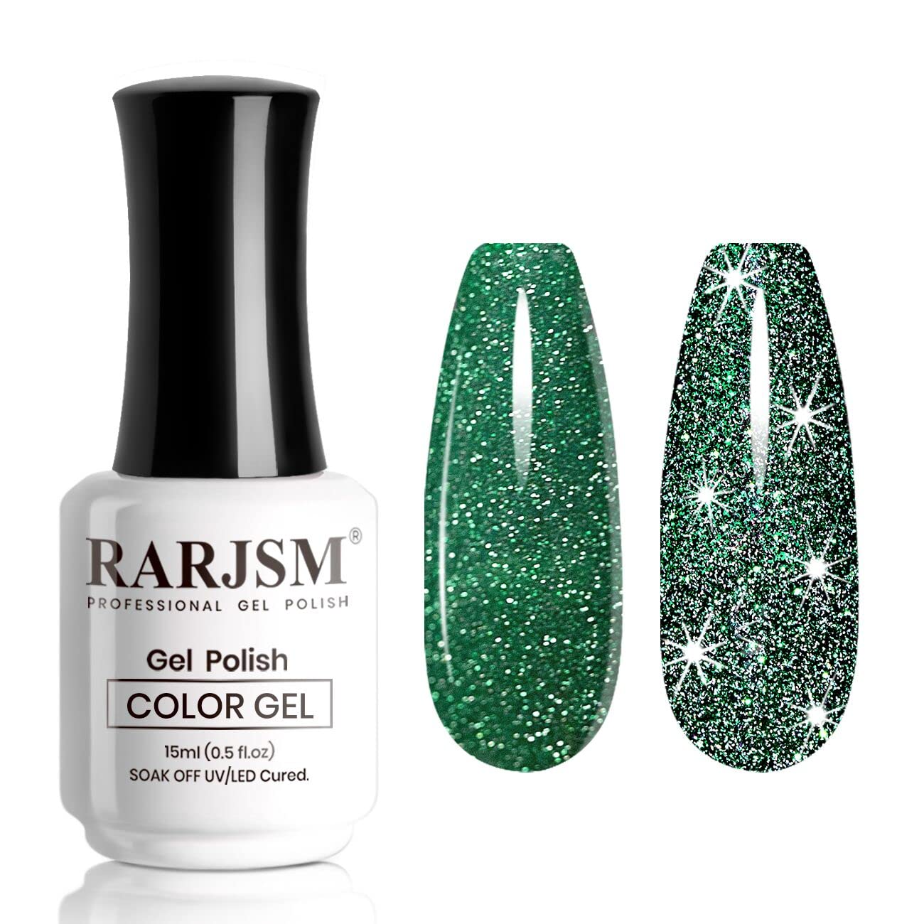 RARJSM Glitter Green Gel Nail Polish,Reflective Gel Polish Sparkle Glitter Flash Diamond Nail Gel Polish Soak off Disco Shimmer Gel Polish UV LED Curing Requires 15ml for Home Salon Diy Nail Manicure