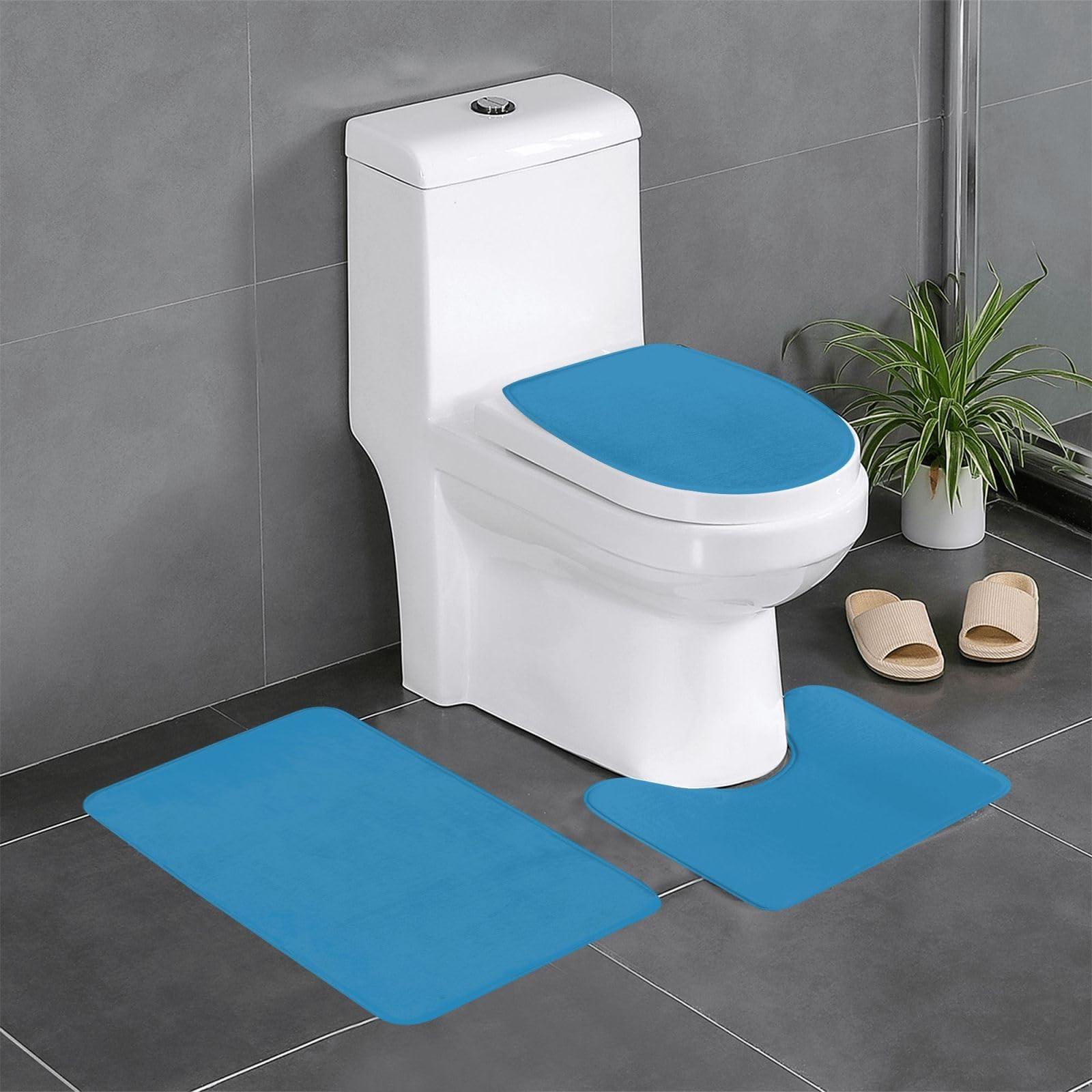 Tapis de salle de bain antidérapants bleu saphir rectangulaire U O