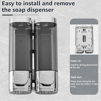 Pollock Wall Mounted Soap Dispenser, 300ml x 2 Shampoo and Conditioner Dispenser, No-Drill Installation Shower Soap Dispenser, Eliminates Shower Clutter, for Bathroom Home Hotel Restaurant – Silver