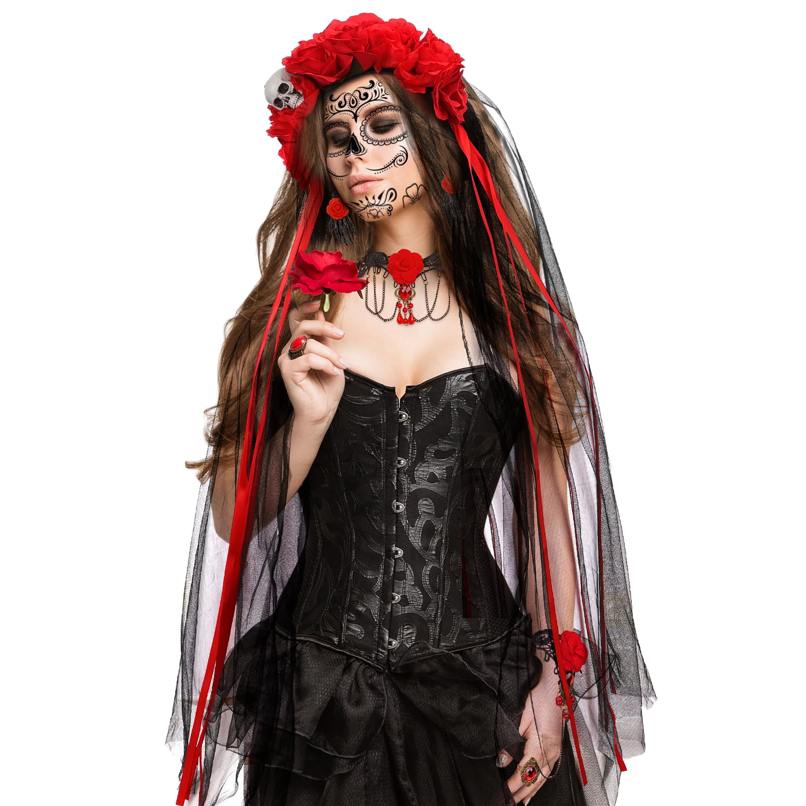 6PCS Bandeau Jours Des Morts 100cm Avec Collier Gothique