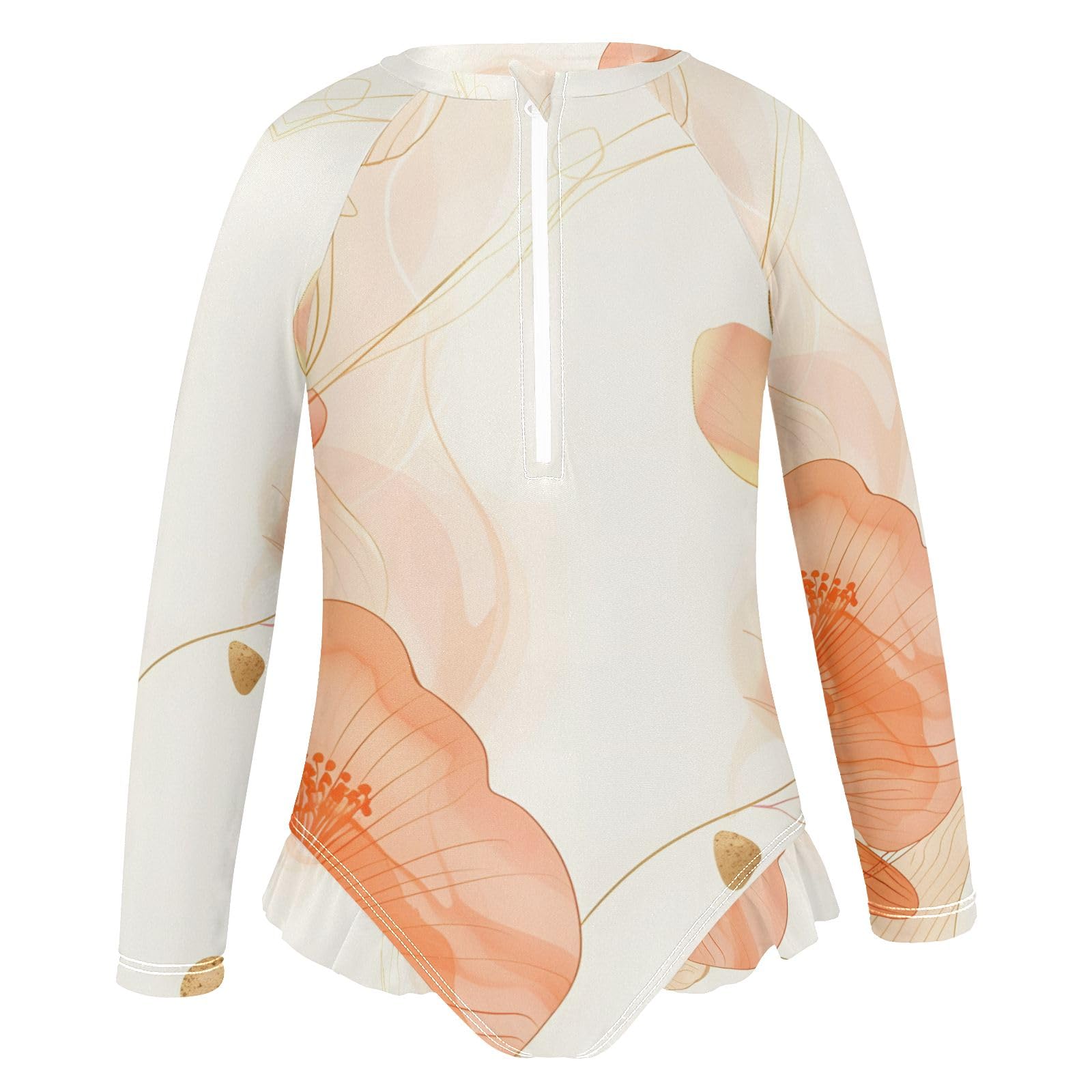 ALAZA Swimsuit for Girls Long Sleeve Rashguard Bathing Suit Orange Flowers Quick Dry 4T