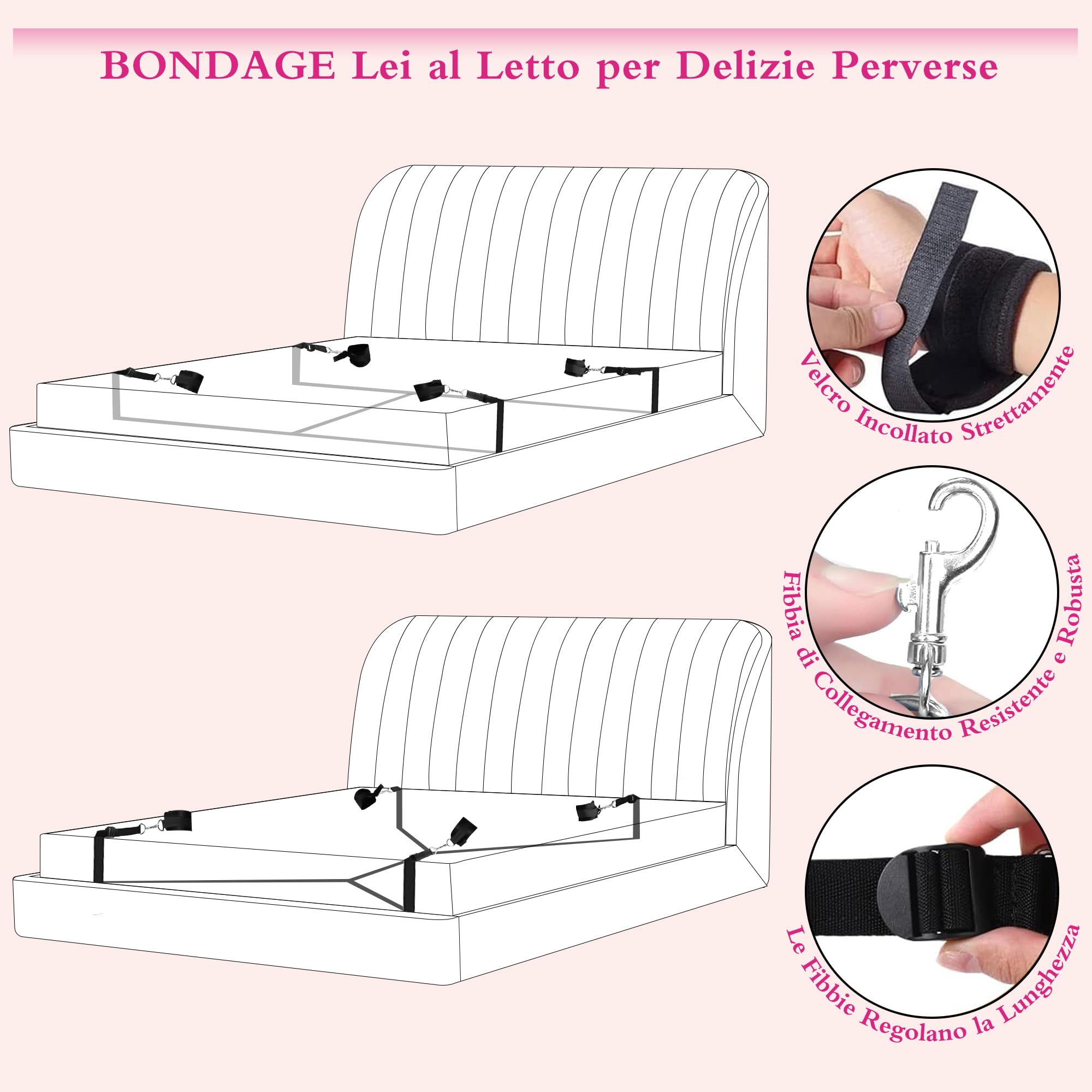 Manette per Coppia Letto Manettes Giochi Erotici Erotiici per Coppie Sexytoysys Donna Coppia Giochi Sessuali Hot per Coppia 6 Kit (Nero)