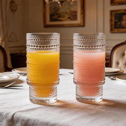 Miniatura 7 de Juego de 6 vasos para beber Hobnail de 16 onzas, vasos de vidrio vintage, vasos de agua transparente, vasos para cocina, jugo, cerveza, cóctel,