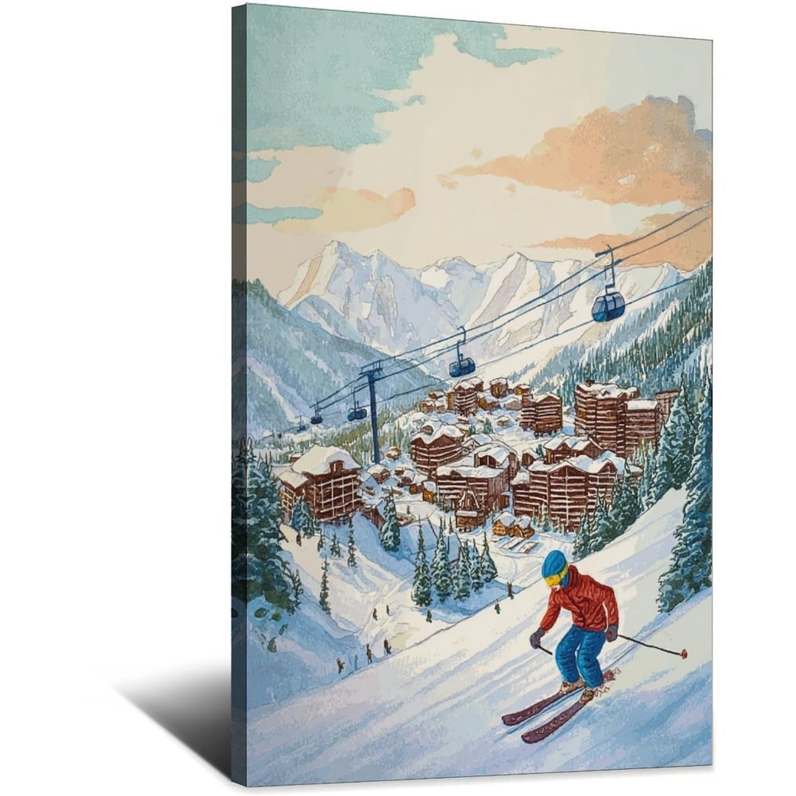 Avoriaz France Ski Posters 20x30inch(50x75cm) Vintage Watercolor Canvas Art