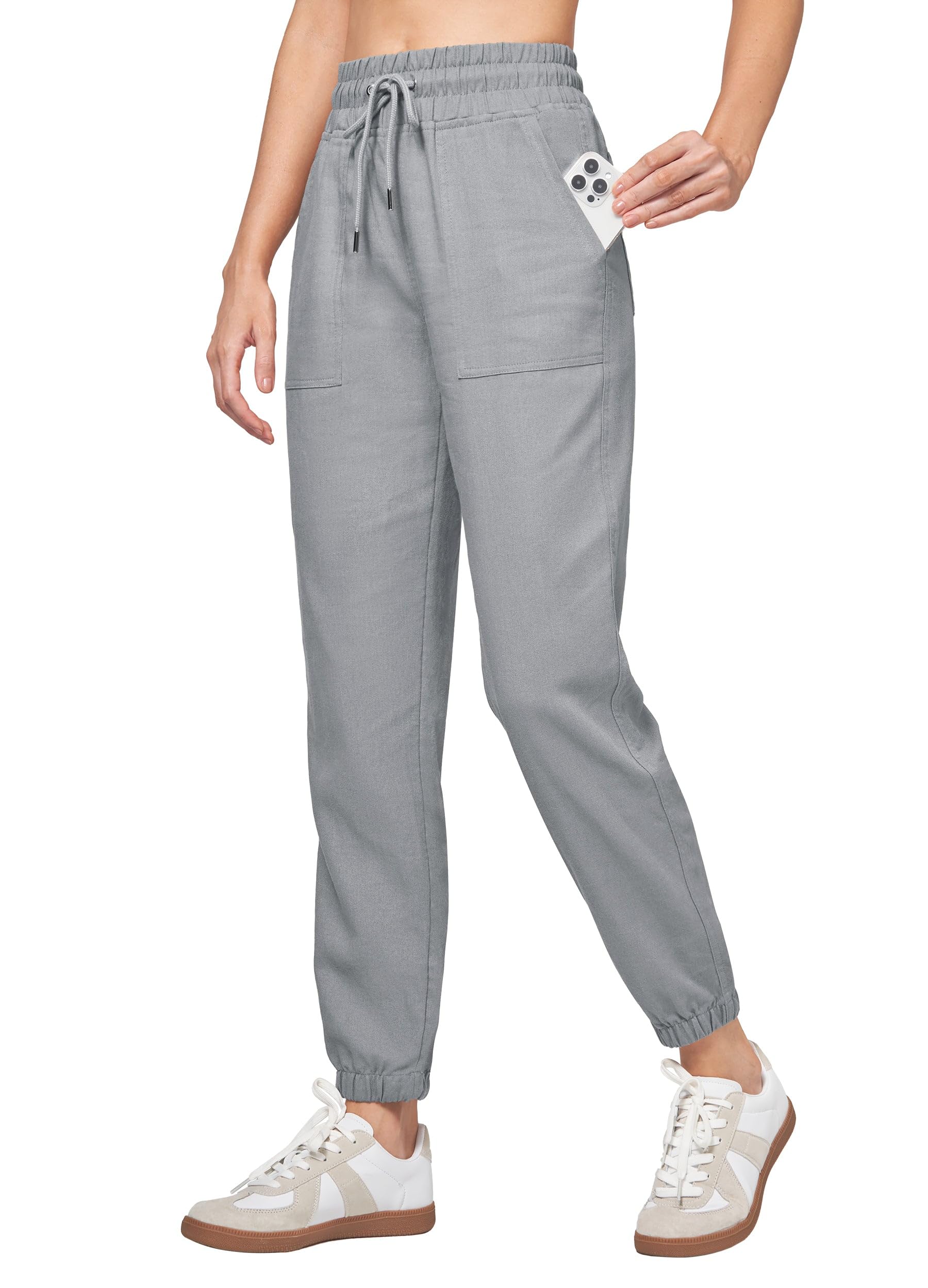 WILLIT Pantaloni da jogging da donna, in cotone, in lino, da jogging, casual, leggeri, da allenamento, da viaggio, estivi, con tasche