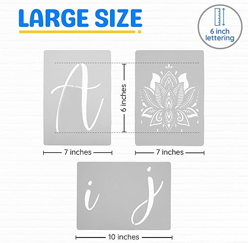 Miniatura 3 de Cachi Plantillas de letras grandes de 6 pulgadas para pintar sobre madera, lienzo y más  55 plantillas reutilizables de caligrafía del alfabeto,