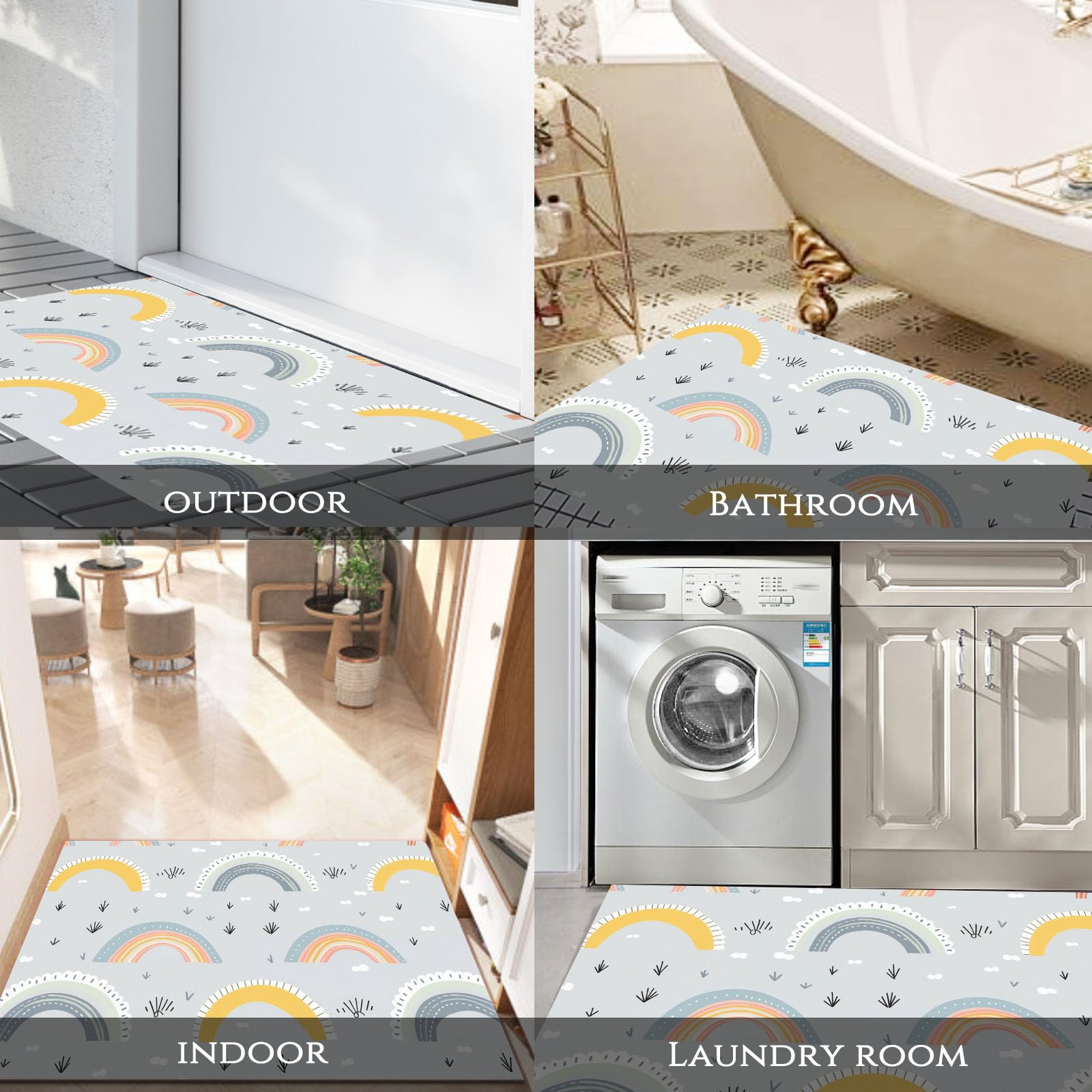 Felpudo Entrada Casa, 80x120cm Alfombra de Puerta Arcoíris Tapetes de Interior Estilo Escandinavo Antideslizante para Decorativo Dormitorios y Zonas Entrada Cuartos, Azul Grisáceo