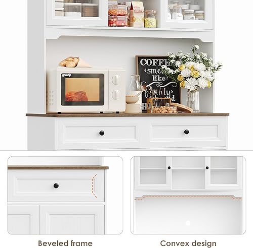 Miniatura 6 de Armario de almacenamiento de despensa de cocina, gabinete independiente con armario de buffet, despensa utilitaria con soporte para microondas,