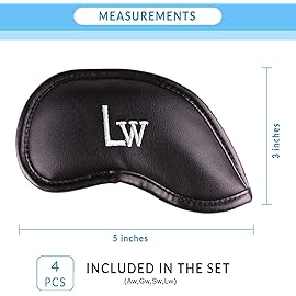 All Teed Up Premium Magnetic Leather Iron and Wedge Golf Club Head Covers | Set of 10 | Fits Most Clubs | Embroidered Club Label on Both Sides of Club Head Cover (Aw,Gw,Sw,Lw (Set of 4 Covers))