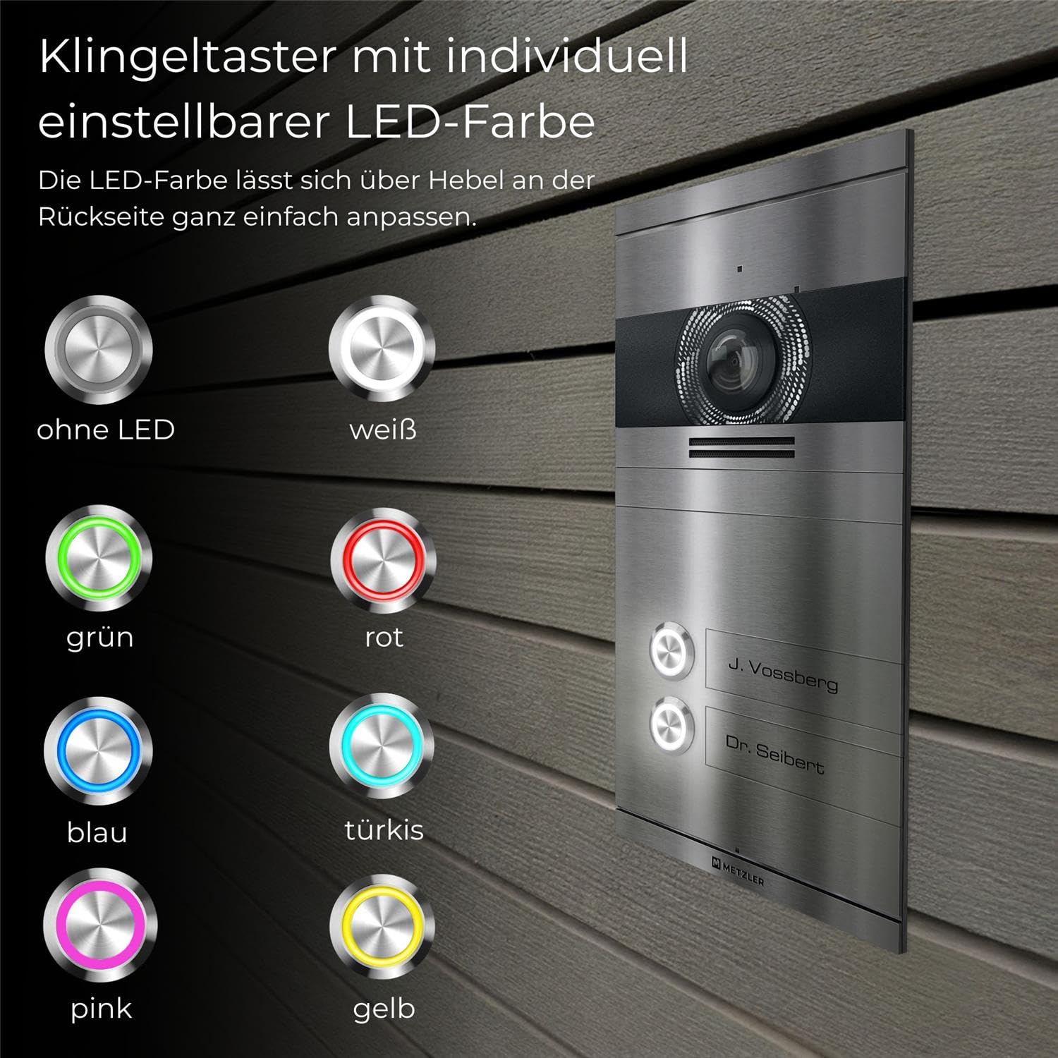 Metzler Video Türsprechanlage 2 Familienhaus | Türklingel mit Kamera FullHD | Opt. 7" Monitor | Smartphone App | Mit Anschluss für Türöffner | Anschluss: LAN POE | V2A Edelstahl | VDM10 2.0 Colson