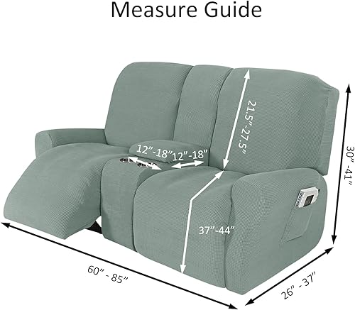 Miniatura 3 de NILUOH Sofá biplaza reclinable con funda para consola, funda elástica de 8 piezas de jacquard reclinable de 2 plazas, funda de sofá reclinable