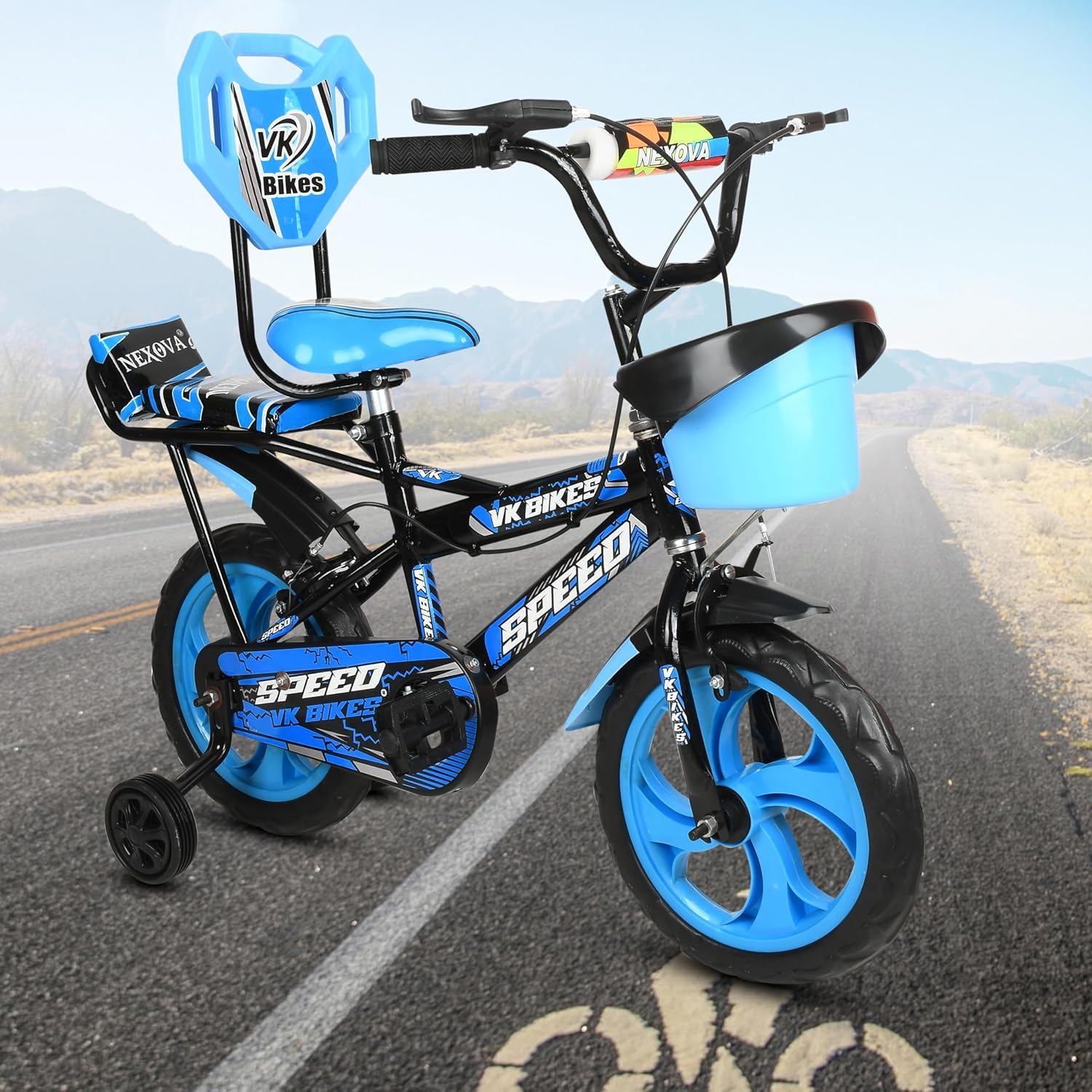 Kaashnic Kids Cycle 14T with Training Wheels Double Gaddi (91% Assembled) for 2-5 Years Boys and Girls (Sky Blue)-image-4