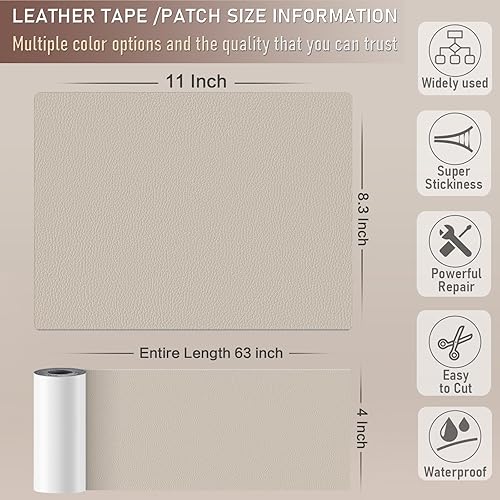 Miniatura 8 de Parche de reparación de cuero autoadhesivo de 4 x 63 pulgadas, kit de reparación de cuero de vinilo para muebles, cinta de reparación de cuero para