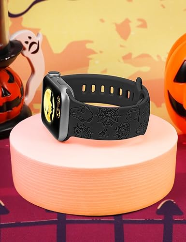 Miniatura 4 de W-RARA Correa grabada de Halloween compatible con Apple Watch Band de 1.496 in 1.575 in 1.614 in 1.654 in 1.732 in 1.772 in 1.929 in para mujeres y