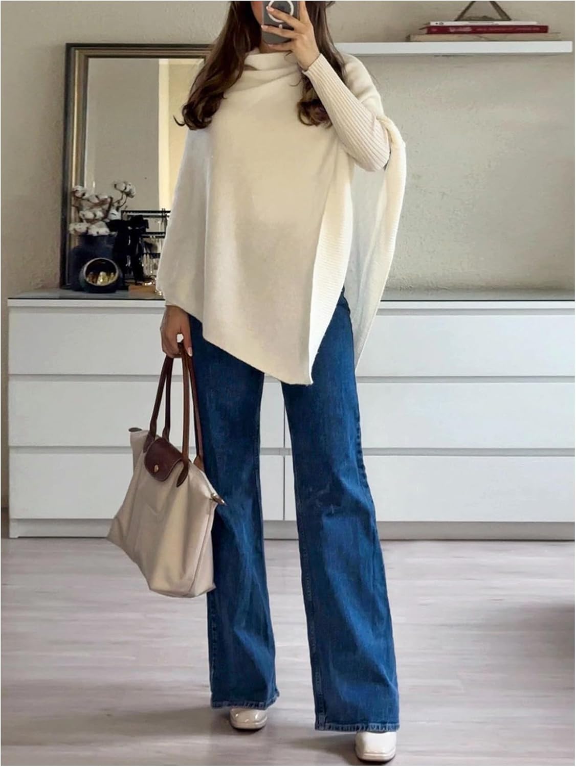 Floerns Women's Dolman Sleeve Poncho Top Crochet Knitted Loose Fit Lightweight Pullover Sweater - Image 4