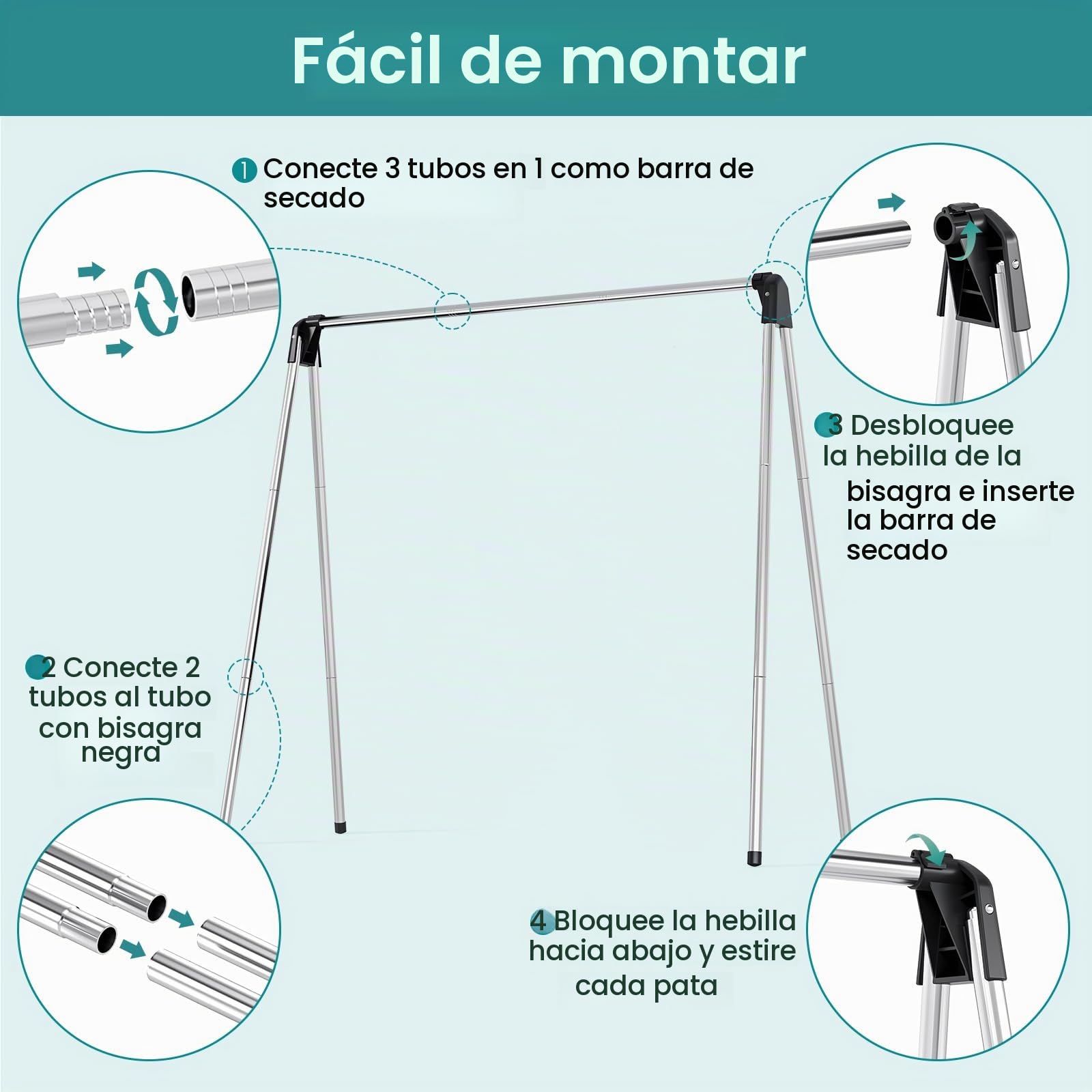 SYKIARIOL Tendedero de Ropa Plegable,Tendedero Plegable de Acero Inoxidable,Sencillo Tendedero de Exterior,Tendedero Sólido y Duradero,Tendederos Verticales Que no Rayan el Suelo,141 x 54 x 141.5 cm | Marco de acero inoxidable: resistente al óxido y durad