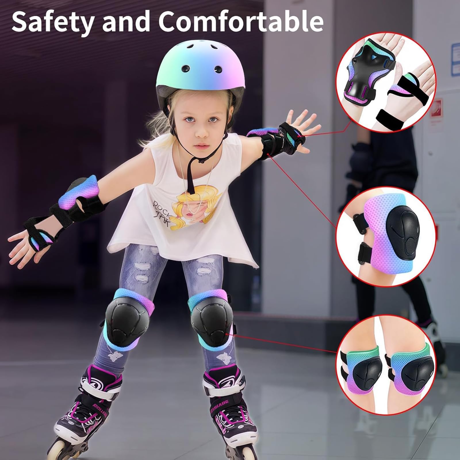 Casco de bicicleta ajustable para niños con rodilleras, almohadillas para codos, protección de muñeca, casco para niños de 3 a 5 a 8 a 14 años, ideal para patinaje, ciclismo, ciclismo, patinaje, para