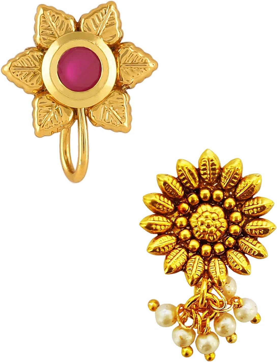 Om Jewells Gold Plated Indo Western Jewellery Combo Of 2 Delicate Nath Nose Pin/Nose Ring For Girls And Women CO1000194C