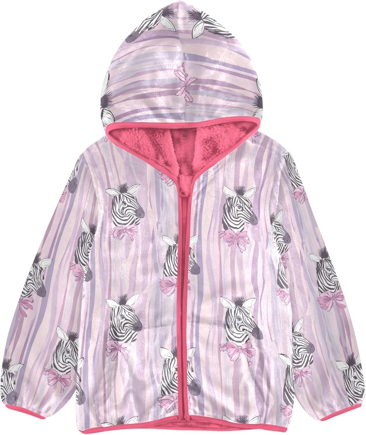 Girls Hoodie Outfit Bow and Zebra Pattern Zipper Sweatshirt Coat Fleece Jacket for Kids 3-10T