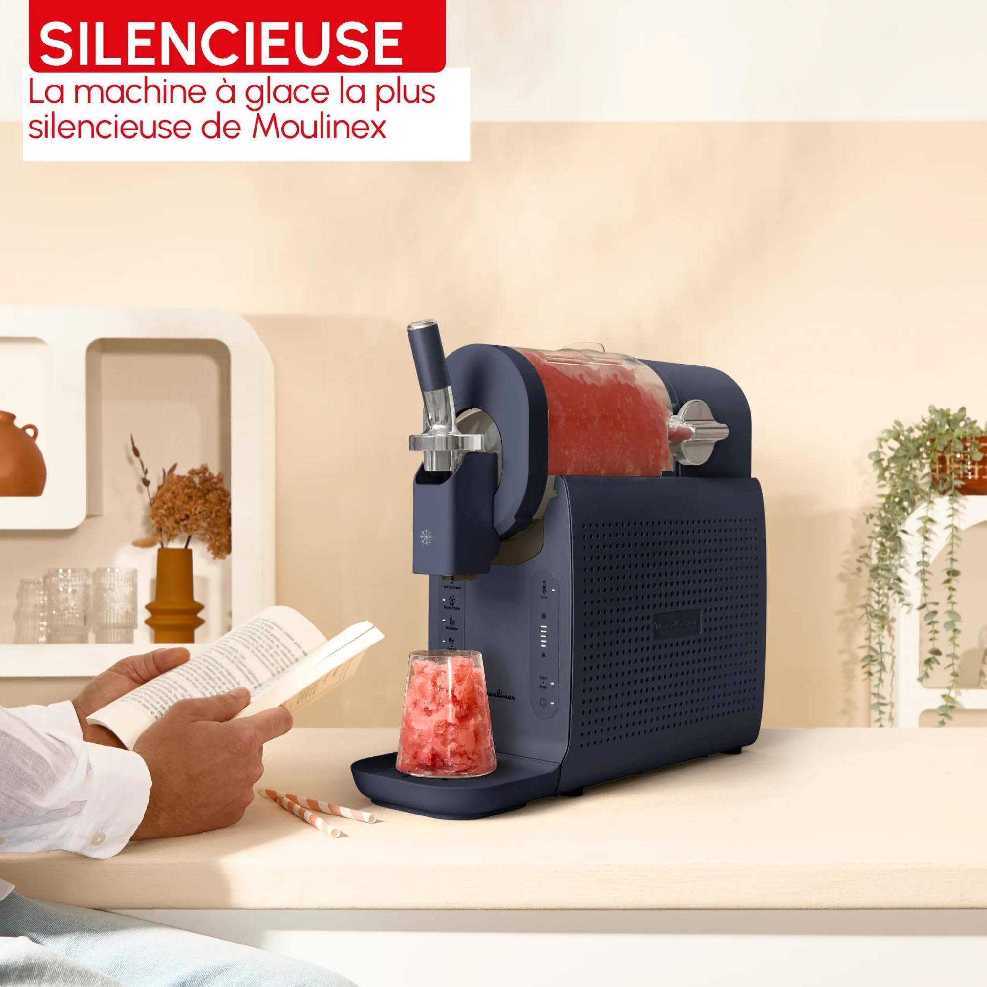 Moulinex Freezi, Machine à glaces et boissons glacées, Instantané, 5 programmes, Glaces à l’italienne, Yaourts glacés, Granités, Milkshakes, Cocktails, Nettoyage automatique, 1,4 L, MJ8024F0