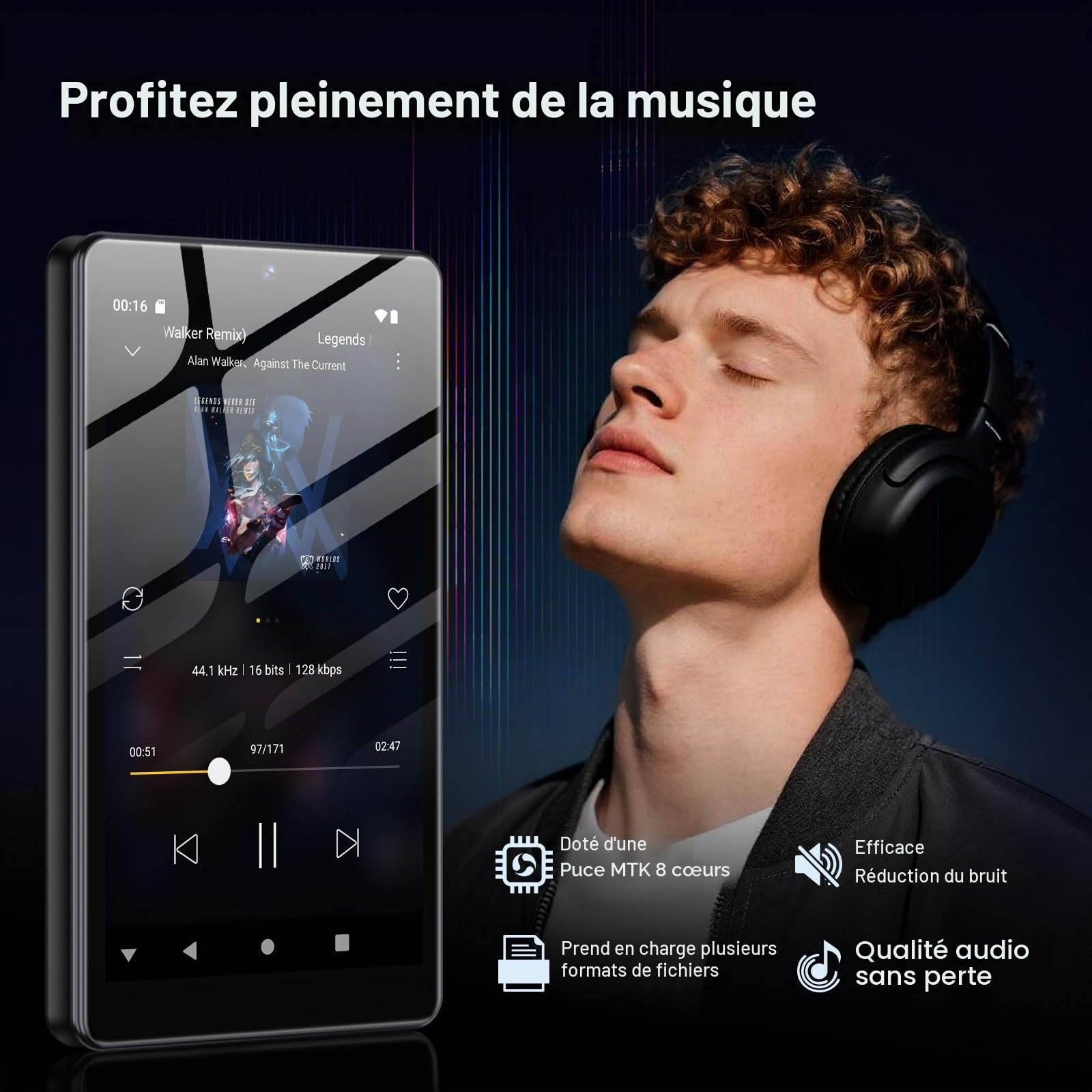 Lecteur MP3 32Go avec Bluetooth et WiFi, Caméra, Oilsky 4,02" Android 13 Lecteur de Musique HD avec Spotify, Audible, Deezer, MP4 écran Tactile et Haut-parleurs