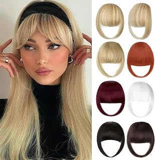 Bangs Hair Clip in Bangs for Women Thick French Fake Bangs Clip in Hair Extensions Fringe with Temples Hairpieces for Daily Wear Light Blonde Mix Bleach Blonde