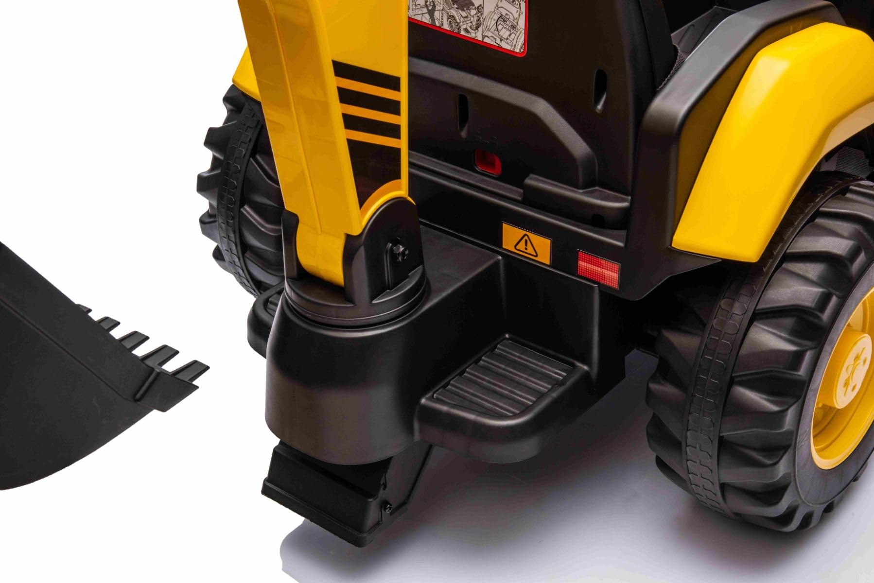 Lizensierter Caterpillar Elektrobagger mit Hang- und Grabschaufel, Einzelsitz, Gelb, USB-Anschluss am MP3-Player, Heckantrieb mit 2 x 30W Motoren und Lithium-Batterie