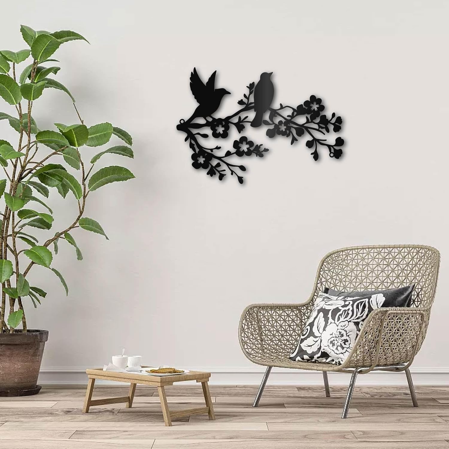 CREATCABIN Tree Branches Birds Metal Wall Decoration Minimalist Hollow Design Sculpture Wall Mounted Iron Housewarming Gifts for Living Room Bedroom Office Garden Farmhouse Country Theme 11.8x8.7in