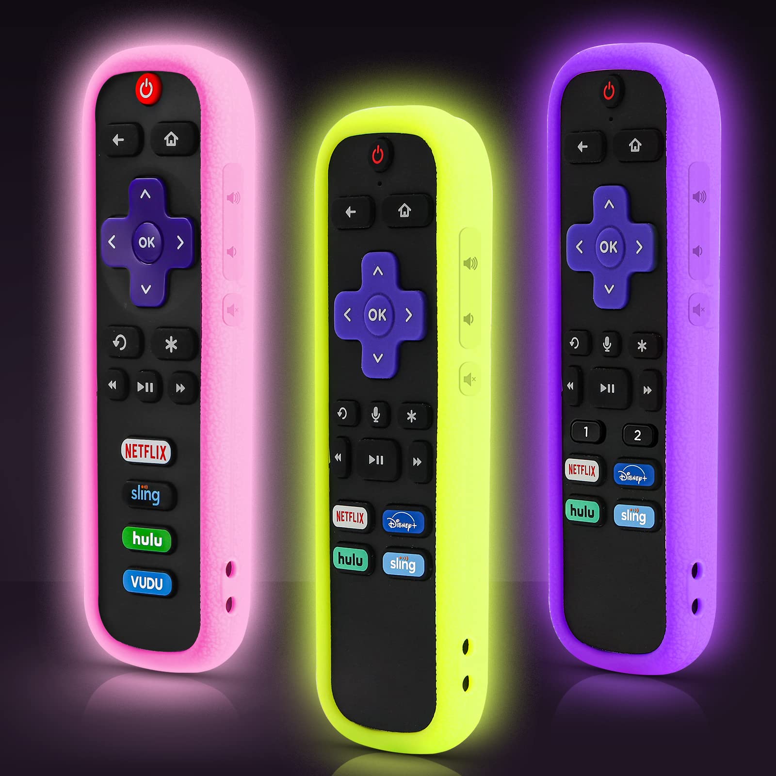 (3Pack) ONEBOM Cover for Roku Remote, Cover for Hisense/TCL Roku TV Steaming Stick/Express Universal Replacement Controller Silicone Sleeve Skin Glow in The Dark[All Can Glow in The Dark]