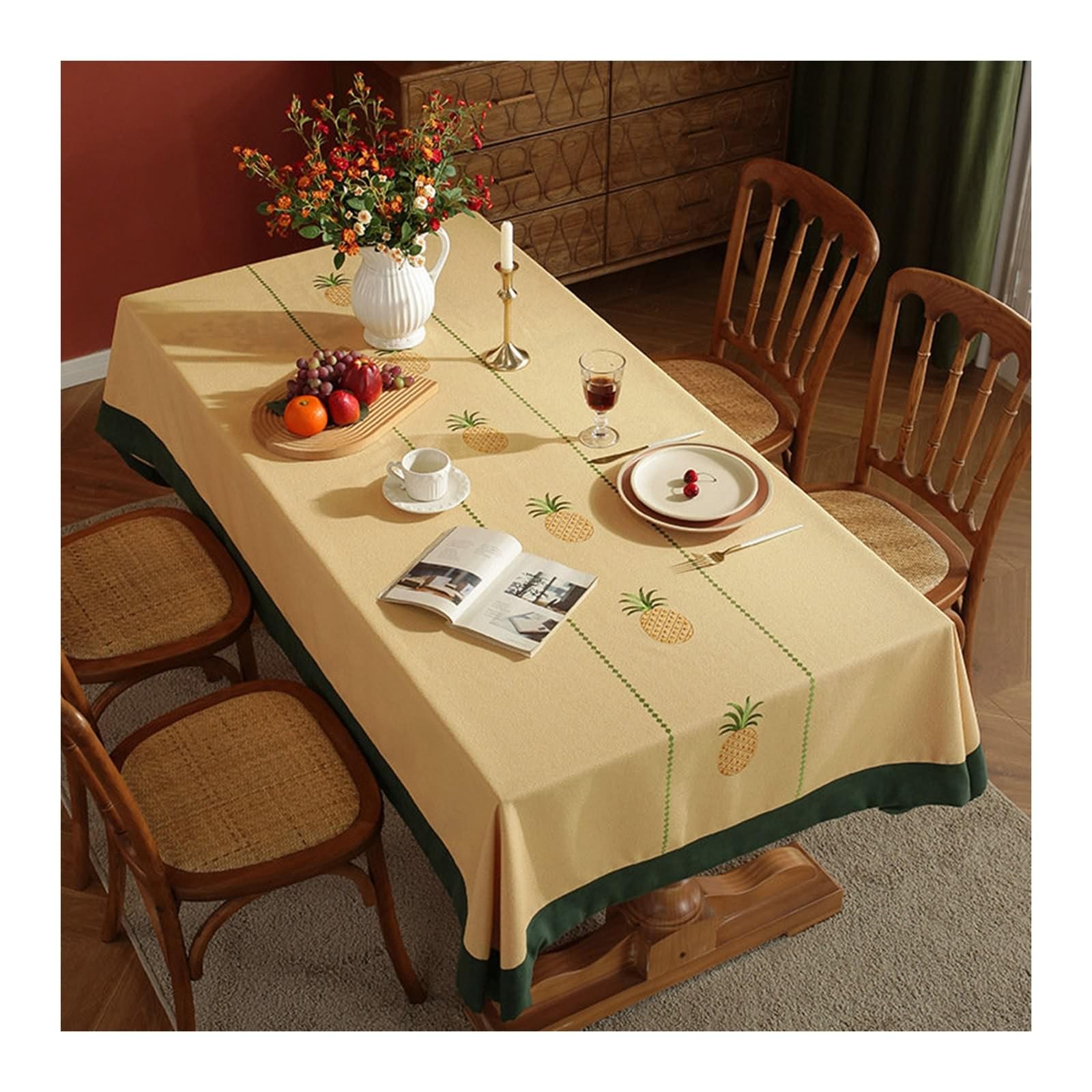 Nappe motif d'ananas brodée jaune 140x200 Daesar en polyester de qualité