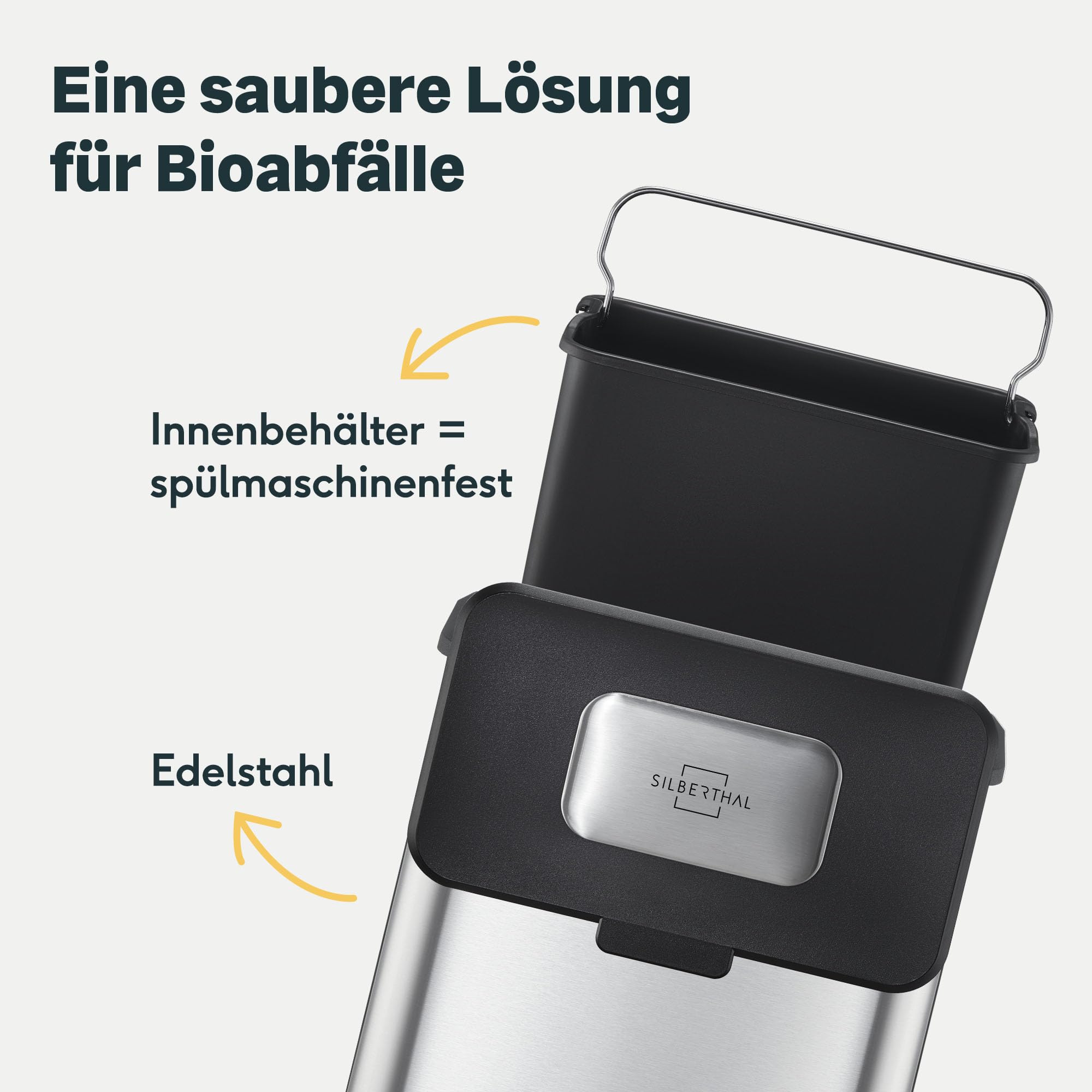 SILBERTHAL Biomülleimer Küche klein - 4L - Edelstahl - Mit Deckel - Geruchsarmer Komposteimer für die Küche - Mit Aktivkohlefilter - Innenbehälter spülmaschinenfest