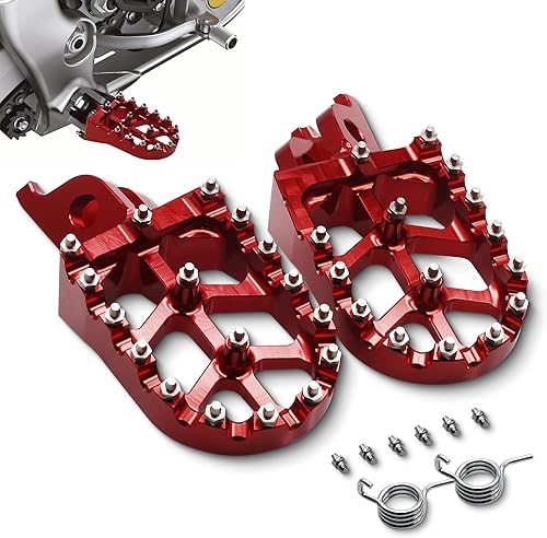 Miniatura 8 de MZS Estriberas para Moto de Cross, Reposapiés CNC Motocross MX Pedal de Descanso Rojo Compatible con CR125 CR250 CRF150R CRF250L CRF250R CRF250RALLY