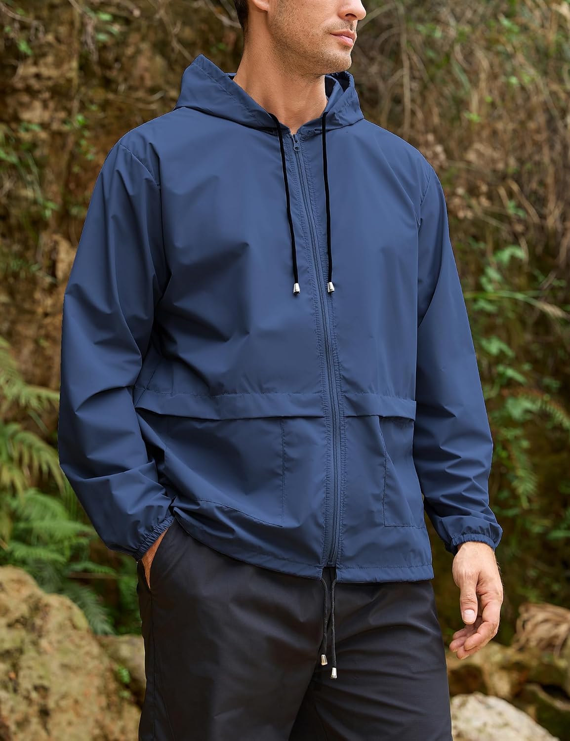 Mens Rain Jacket Lightweight Waterproof Raincoat with Hood Packable Windbreaker Jacket Hiking Cycling image 3
