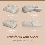 HOME IDOL Boneless Couch Cloud Sofa 105.5in L-Shaped Modular Sectional Couch, Frameless L-Shaped Modular Sectional,Corduroy Upholstery, No Assembly, for Living Room/Bedroom, Beige, Right Facing Chaise