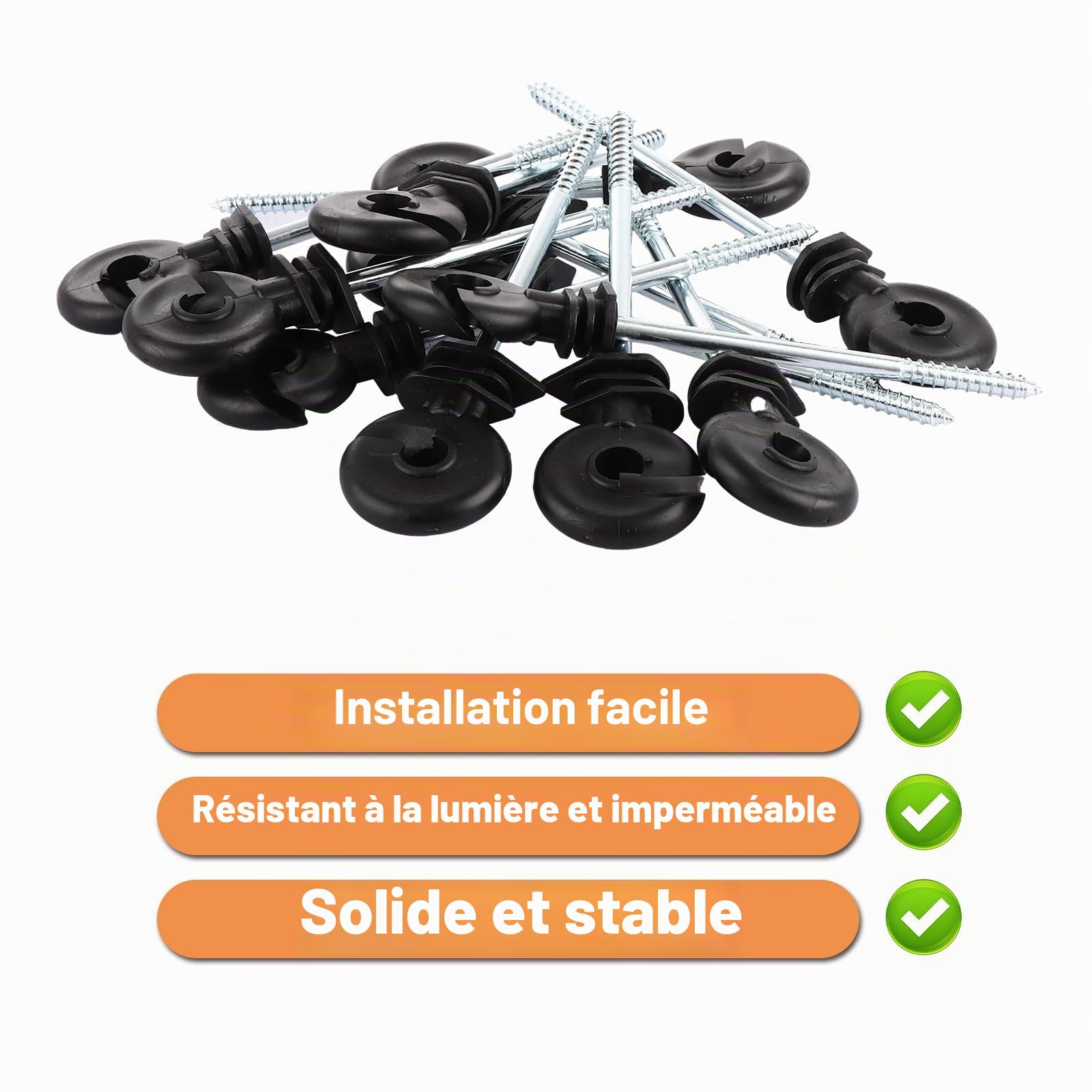 AKOLAFE Lot de 50 isolateurs de clôture électrique à vis dans les anneaux de clôture électrique à vis longues en maille métallique isolateur de poteau en bois pour cordes, fils et brins