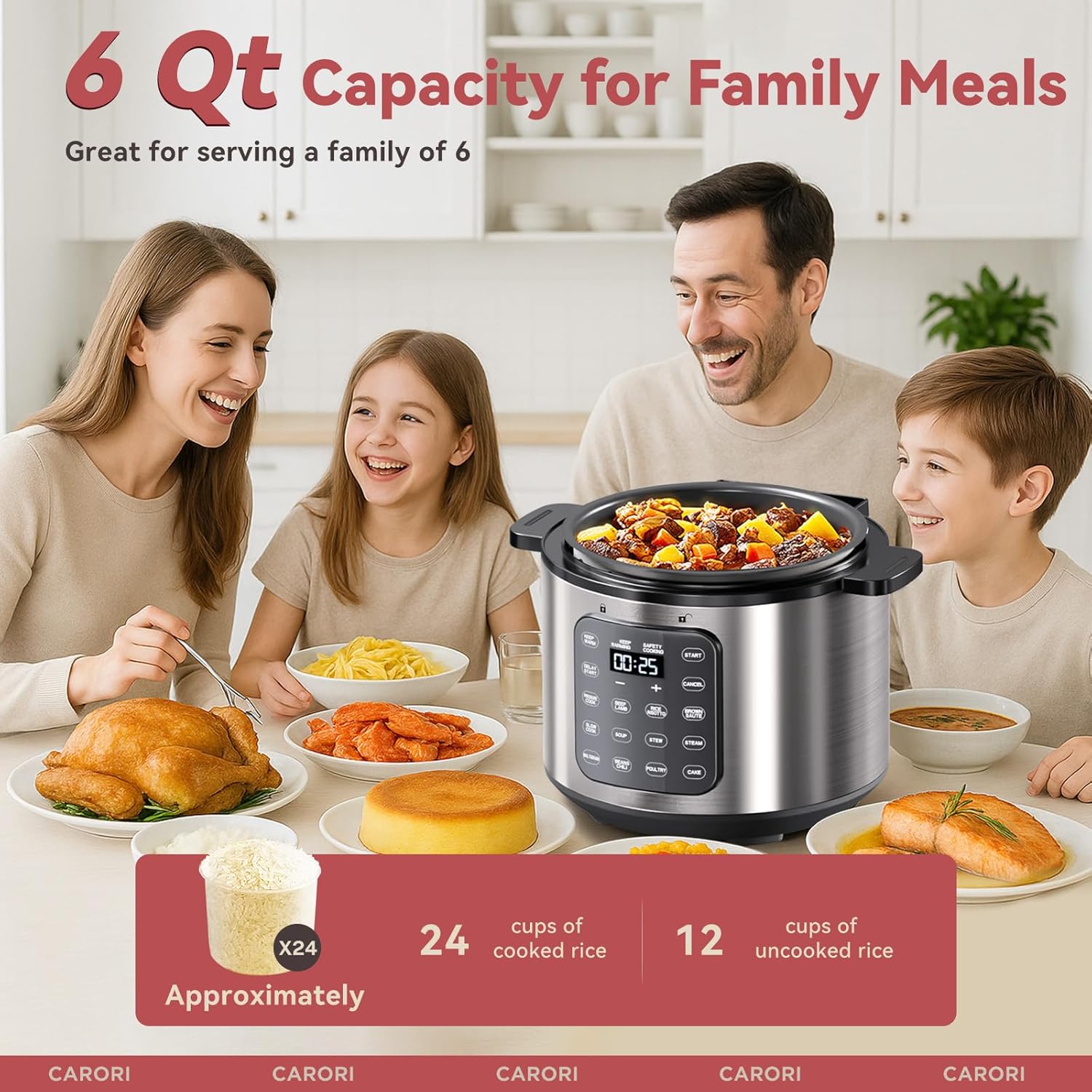 Electric Pressure Cooker 6 Qt, 9 Functions Programmable Instant Pot with IMD Touchscreen, Rice Cook, Slow Cook, Steam, Sauté, Warm, 16+ Safety Features, 1000W Silver