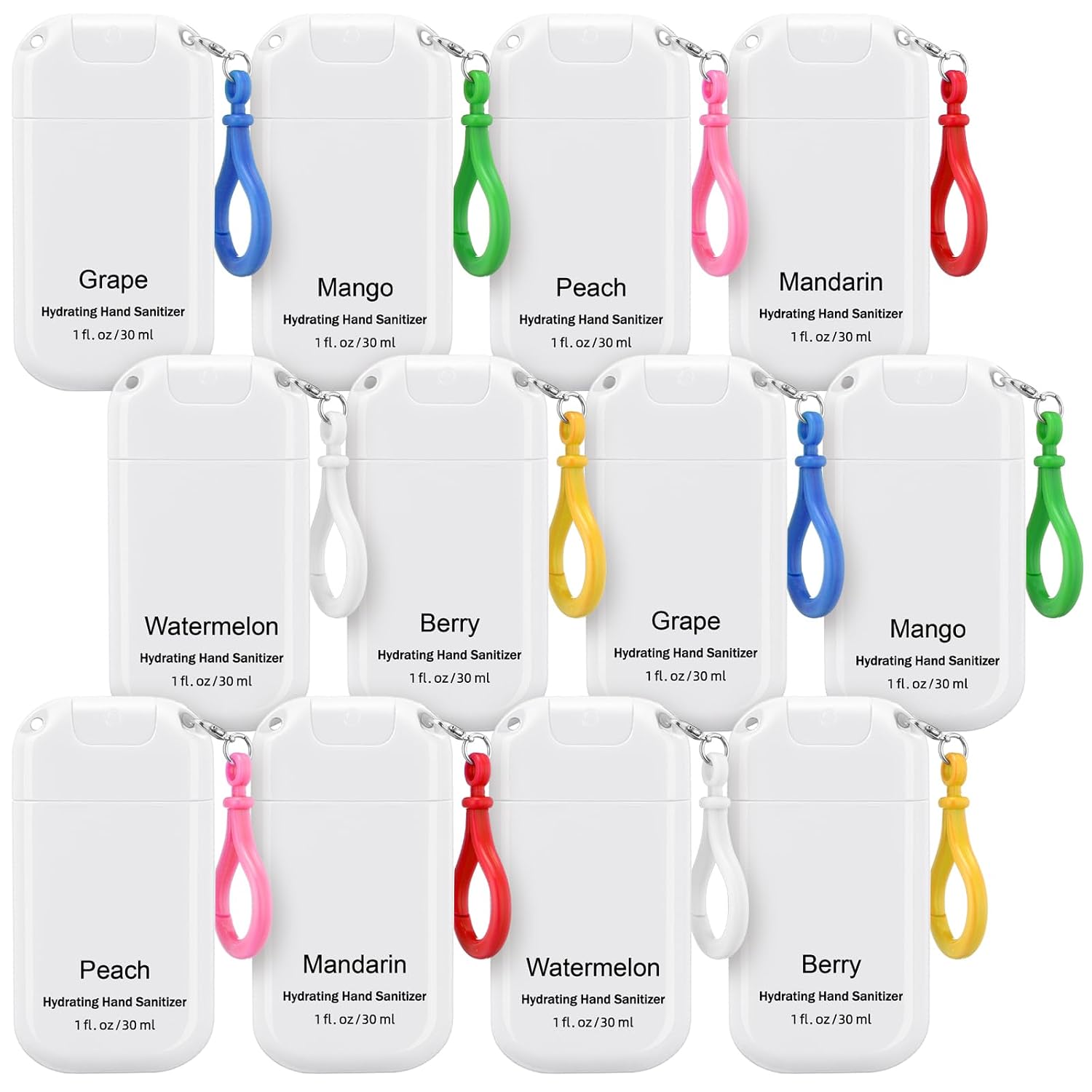 Loopeer 12 Pack Mist Hand Sanitizer Spray Keychain 1oz, White, Simple