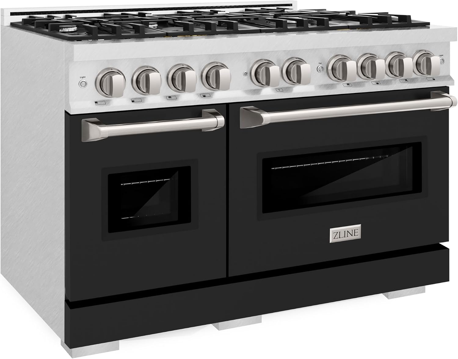 ZLINE 48 in. 6.7 cu. ft. Classic Double Oven Dual Fuel Range with 8 Burner Gas Cooktop in Satin Stainless Steel with Black Matte Doors (CDRS-BLM-48)