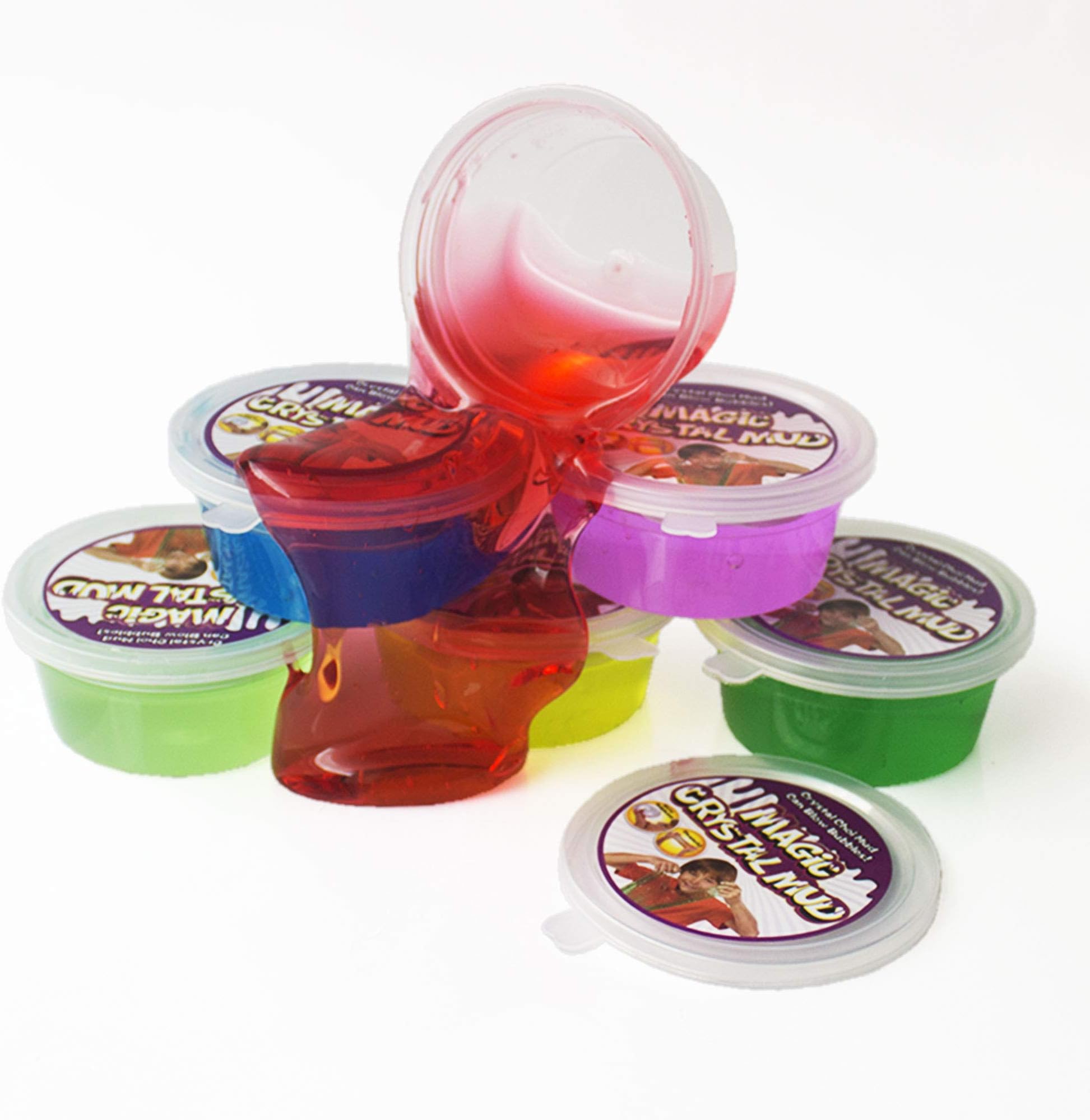 ToysCentral Non Toxic Slime for Kids, Pack of 6 Bubble-Making Crystal Slime of Assorted Colours, Straws Included