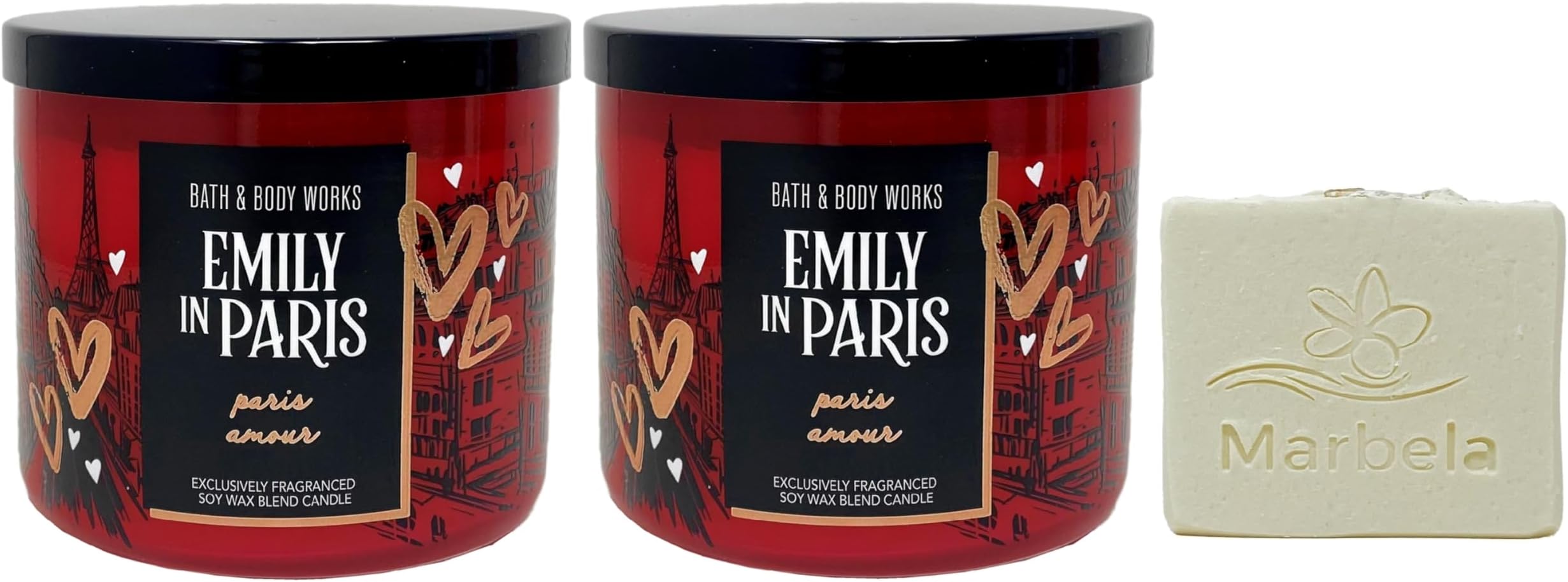 Bath & Body Works Emily in Paris - Paris Amour 2 Piece 3-Wick Scented Candle Set with a Natural Oats Bar Soap