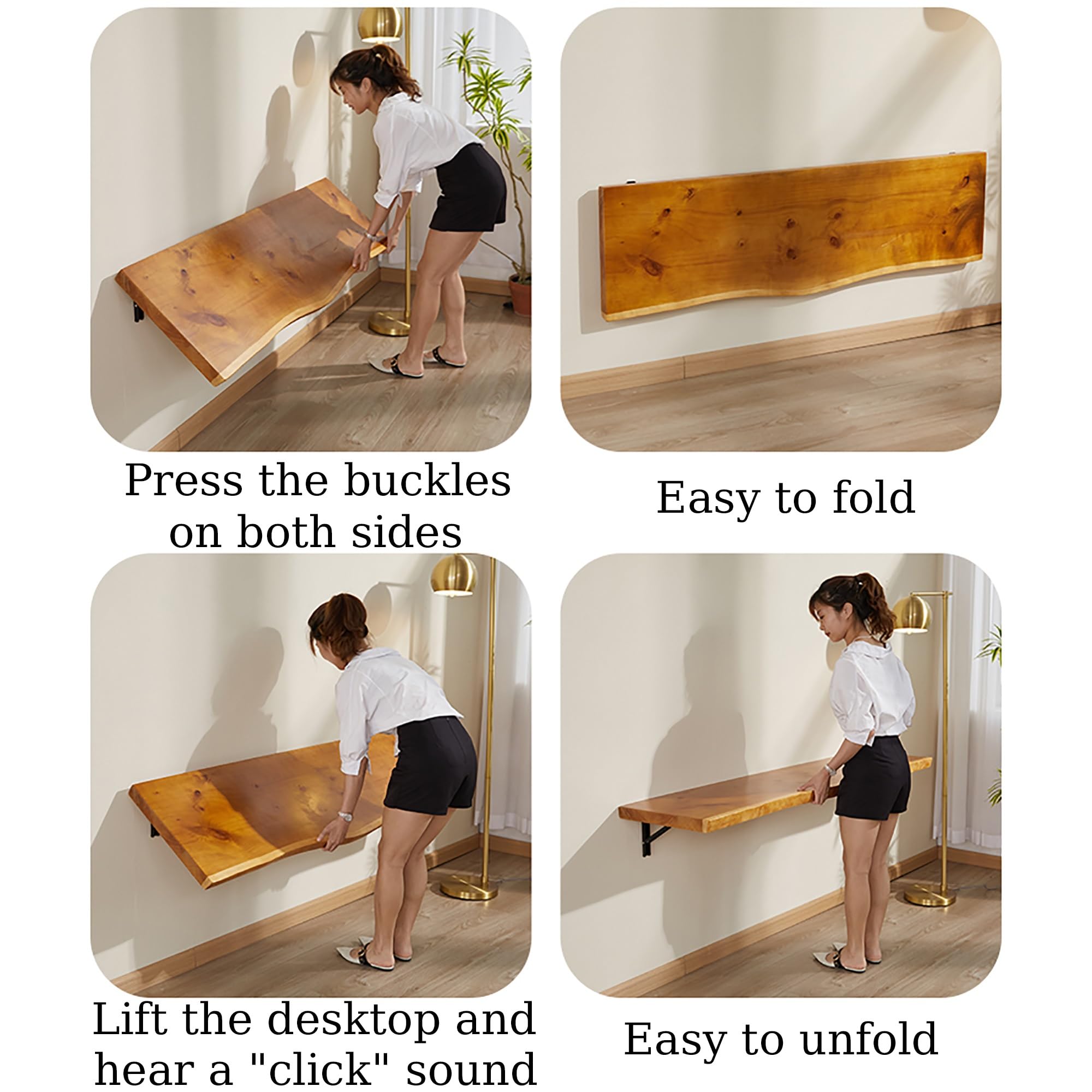 Scrivania pieghevole da parete in legno massello, per cucina e sala da pranzo, con banco da lavoro pieghevole per garage, scrivania per computer (100 x 45 x 3 cm)