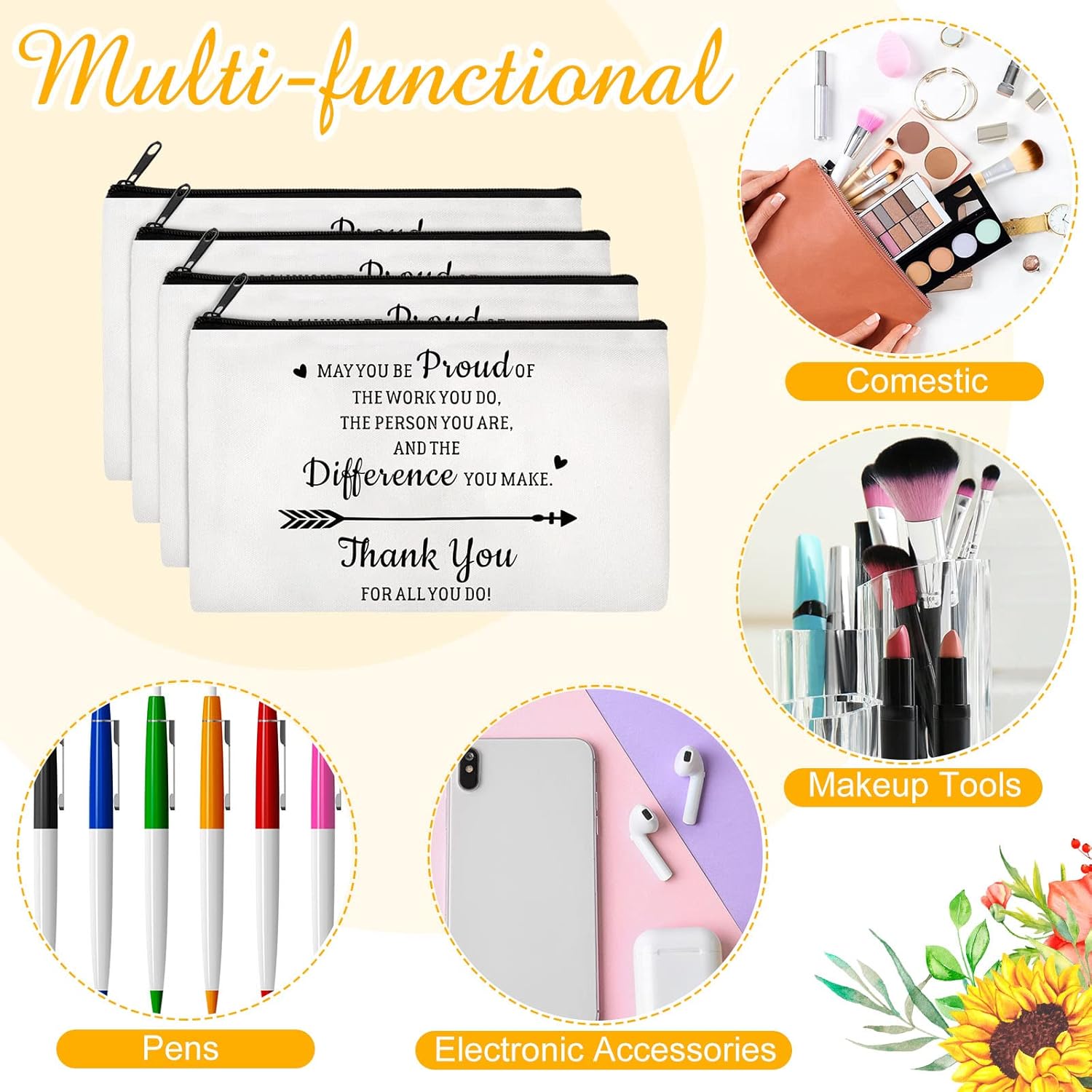 Hillban 20 Pieces Thank You Gift for Women, May You Be Proud of the Work You Do Makeup Bags Appreciation Gift for Coworker Employee Teacher Nurse Volunteer, Inspirational Cosmetic Bag with Zipper - Image 6