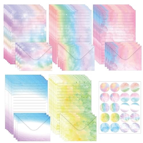 65pcs Watercolor Letter Paper Envelopes Set,30 Sheets A5 Letter Papers with 15 Envelope and 20 Sealing Stickers,Pretty Stationery Set for Love Letters Creative Party Birthday Invitation (Watercolor-D) - Watercolor-D