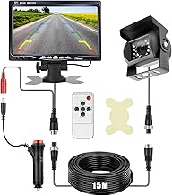 Reversing Camera and LCD Monitor Kit 7 Inch Screen, Night Vision IR Wired Waterproof Backup Camera with 18LED, 12V-24V Wired Camera with 15m Cable, for Camper Vans, Trucks, Trailers, Buses